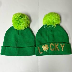 2 Beanies Be Warm On St Patrick's Day. Claire's Claire’s/Icing LUCKY Beanies.